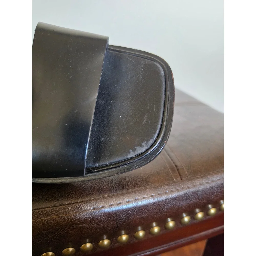 Gucci Black Leather Square Toe Minimalist‎ Buckle Slingback Sandals sz 7.5D
